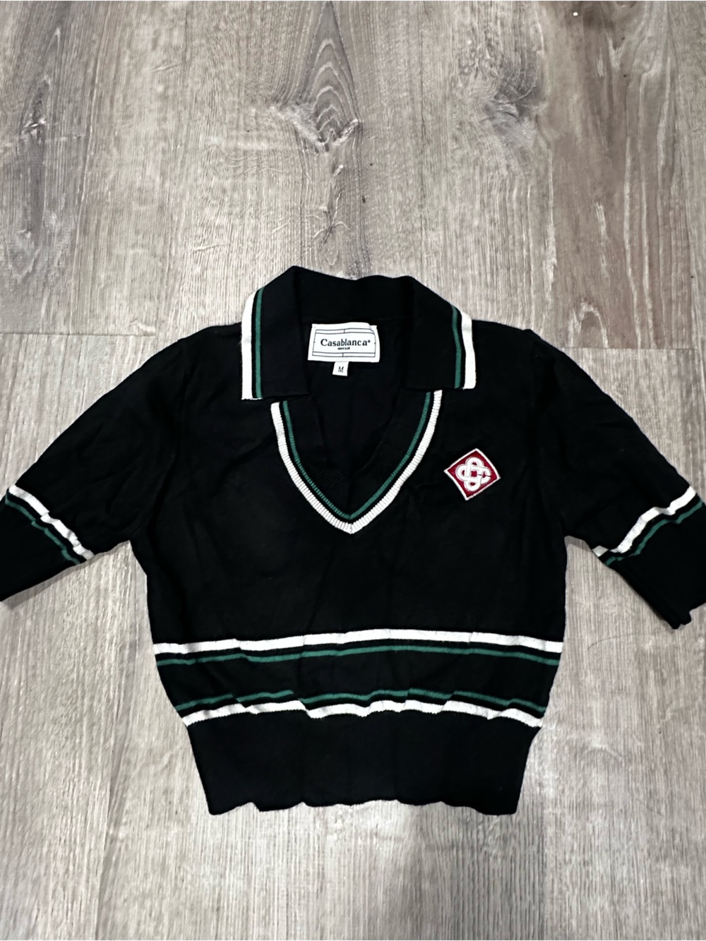 Casablanca Black Knit Top with Green & White Stripe